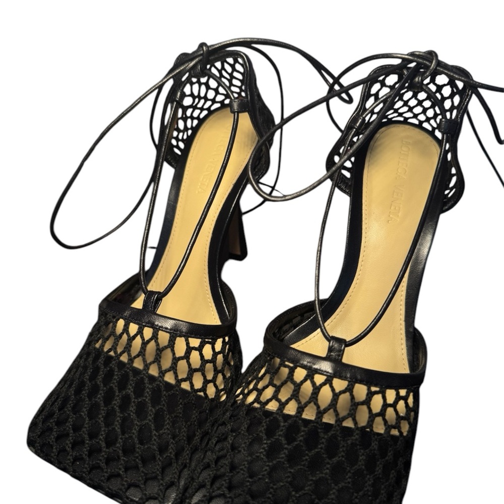 Bottega Veneta Lace-Up Leather-Trimmed Mesh Pumps